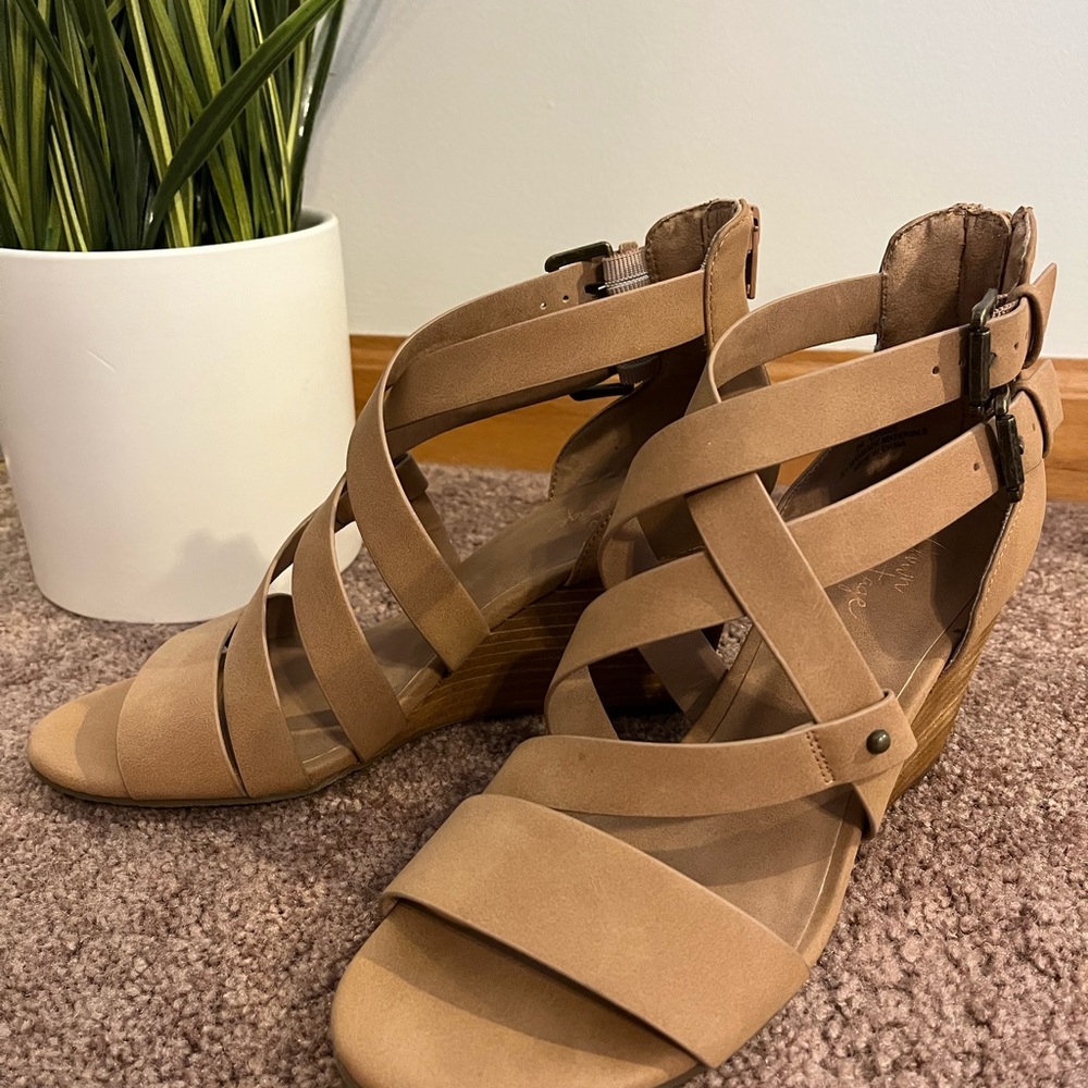 Tan Wedge Sandals (worn once)
